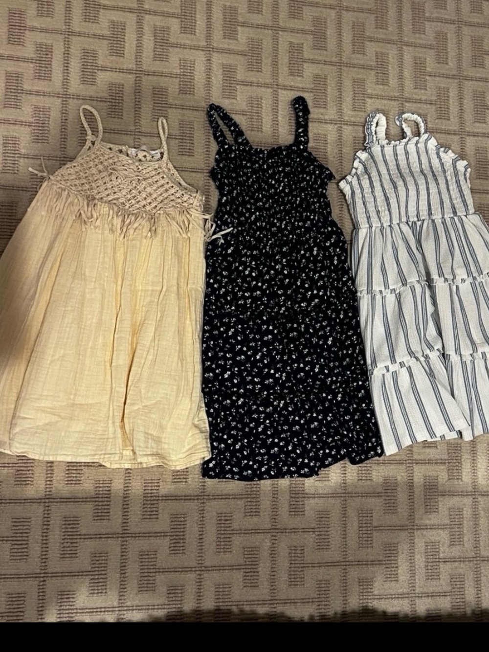 Zara Girls' 3-Pack Summer Dresses - Yellow, Black Floral, White/Blue Stripe